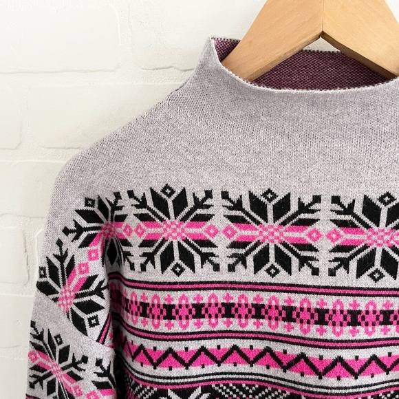 Revolve x Joie Knit Sweater Fair Isle Designer Gray Pink Black High mock neck L - Picture 7 of 10